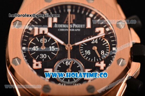 Audemars Piguet Royal Oak Offshore Miyota OS20 Quartz Rose Gold Case with Black Dial and White Arabic Numeral Markers (EF) - Click Image to Close